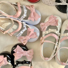 LIZAKOSHT  -  Japanese Kawaii College Style Sweet Lolita Girls Shoes Mary Jane Dot Love Bowknot Round Head Loli 3-5cm PU Low Heel Shoes