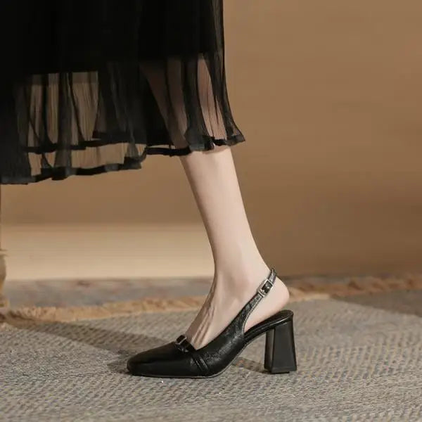 LIZAKOSHT  -  Low Sandals Woman Leather Female Shoe Low-heeled Girls Fabric Hoof Heels Rome Slides PU Rubber Female Sandal Low-Heeled Shoes Wi