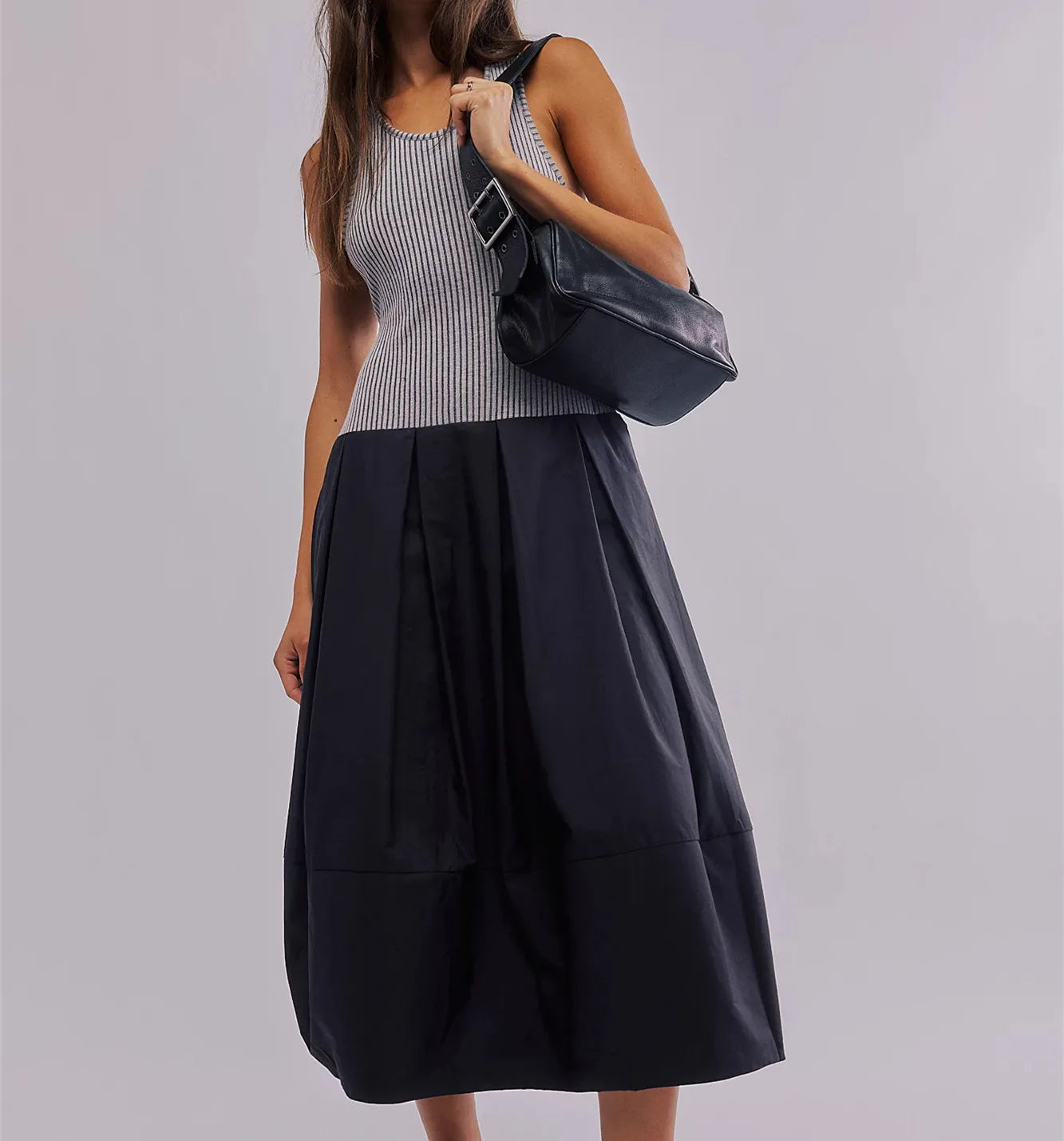 LIZAKOSHT  -  Women Drop Waist Midi Dress Summer Sleeveless Patchwork Tank Dress Y2k Bubble Hem A Line Maxi Dress with Pockets