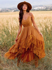 LIZAKOSHT  -  Summer Flowy Beach Dress Sleeveless Slip Maxi Dresses Boho Styles Solid Color Lace Ruffled Sundress Mujer Vestidos 2025