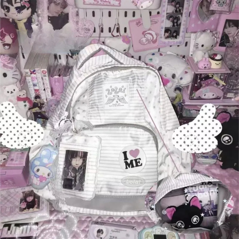 LIZAKOSHT  -  Japanese Minimalist Stripe Backpack Women Star Print Large Capacity Student Schoolbag Ladies Sweet Cute Harajuku Mochilas Mujer