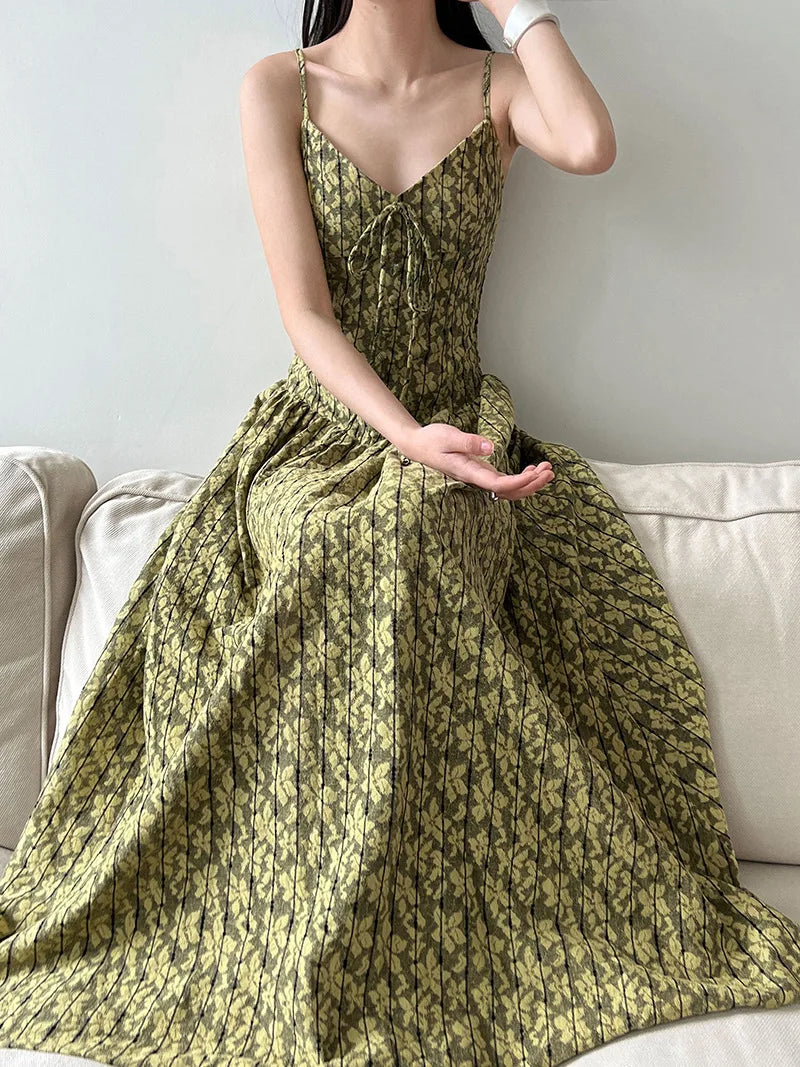 LIZAKOSHT  -  Cotton Blend Women Fashion Sleeveless Flower Long Dress Slim Body Sexy Elegant Spaghetti Strap Beige Maxi Dress Vestidos Clothes