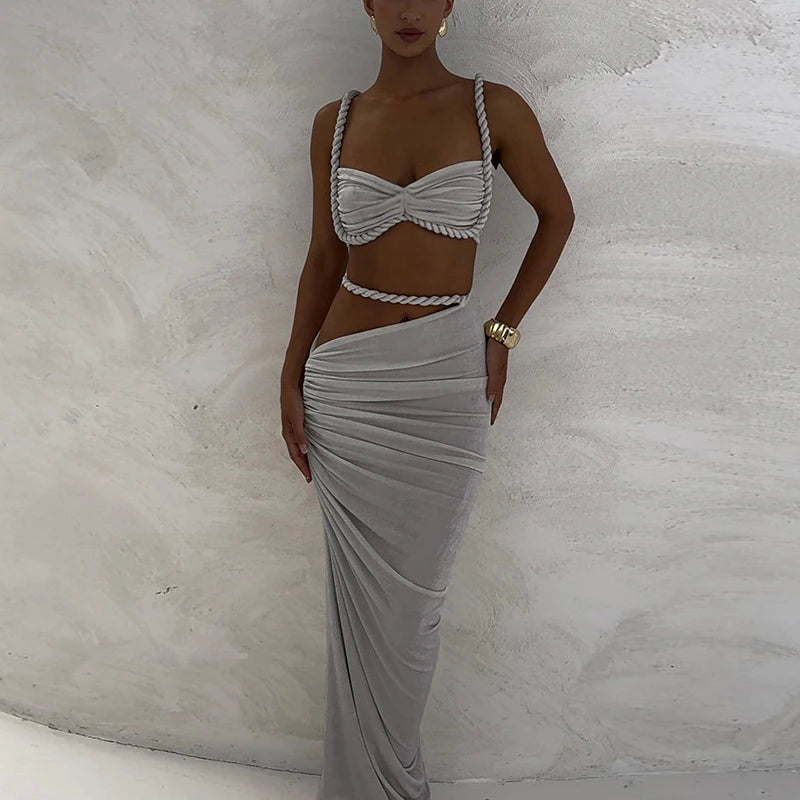 LIZAKOSHT  -  Backless tank top hip hugging skirt seaside vacation style set sexy bikini solid color spring and summer new style set