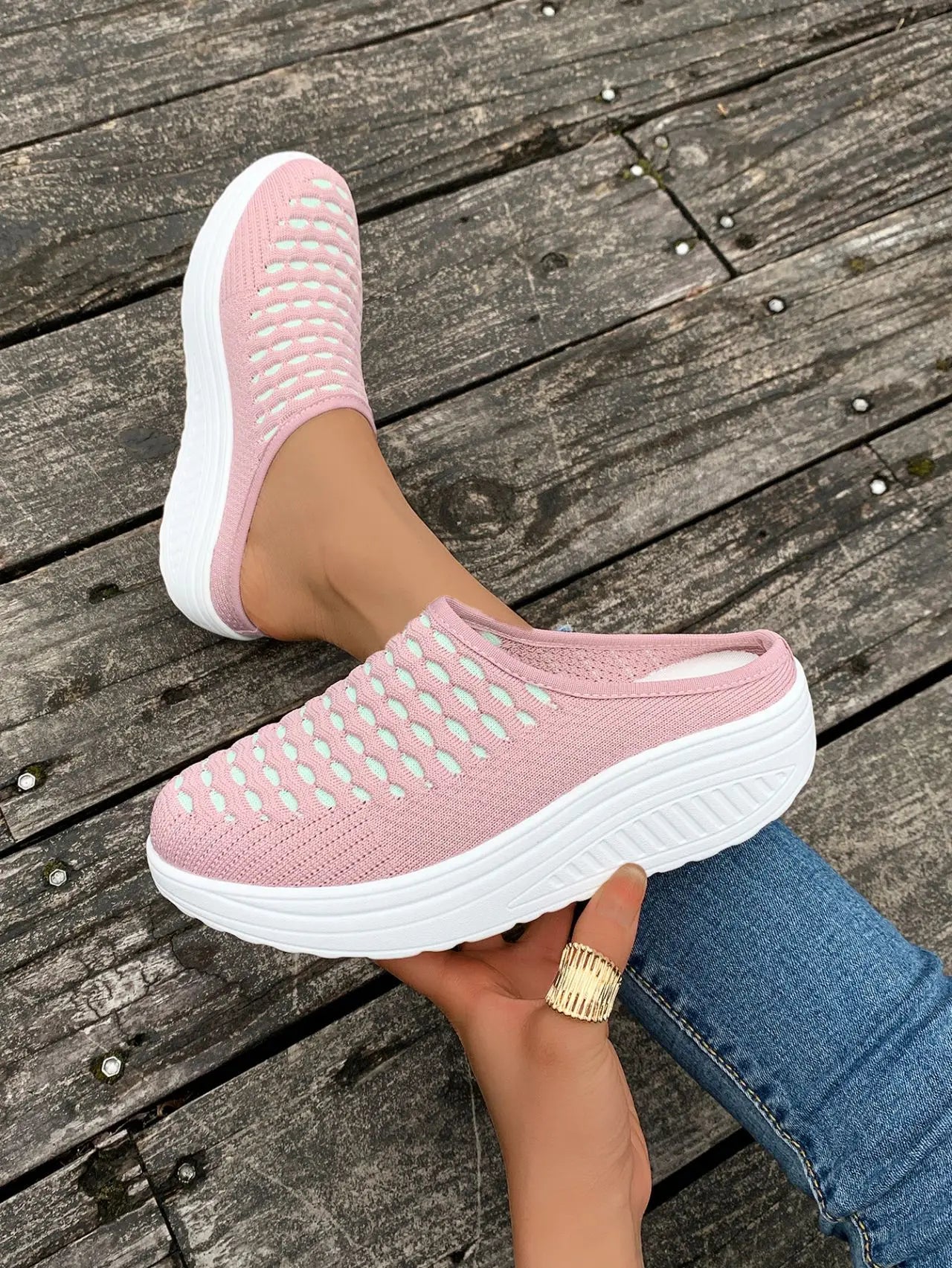 LIZAKOSHT  -  Low Shoes Woman  Cover Toe Massage Slippers House Rome Cotton Fabric Hoof Heels Rubber Slides Shoes Low Home Slippers Women'