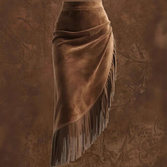 LIZAKOSHT  -  New European American Women's Retro Western Fringed Hemline Irregular Suede Skirt Skirt Fashionable Personalized Women Clothing