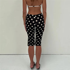 LIZAKOSHT  -  Fashion Low Waist Tie-up Polka Dots Print Slim Short Pants Women Knee Length Capris Summer Casual Trouser Bottom Y2K Streetwear