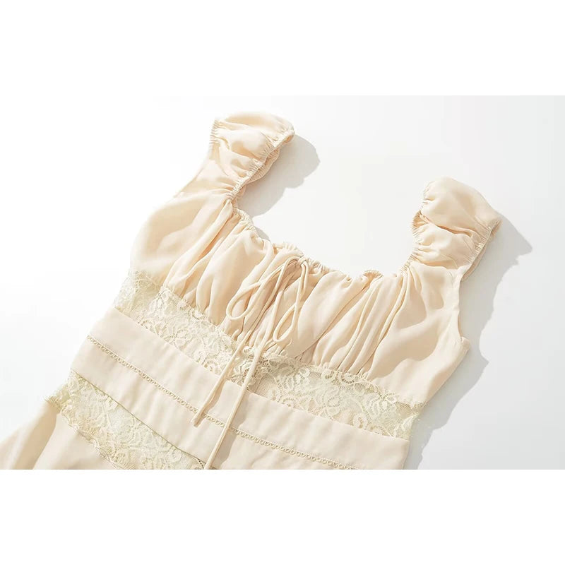 LIZAKOSHT  -  Sexy Elegant Women Lace Patchwork Square Neck Tank Dresses Sleeveless A-line Mini Party Summer Dress Holiday Chiffon Robe