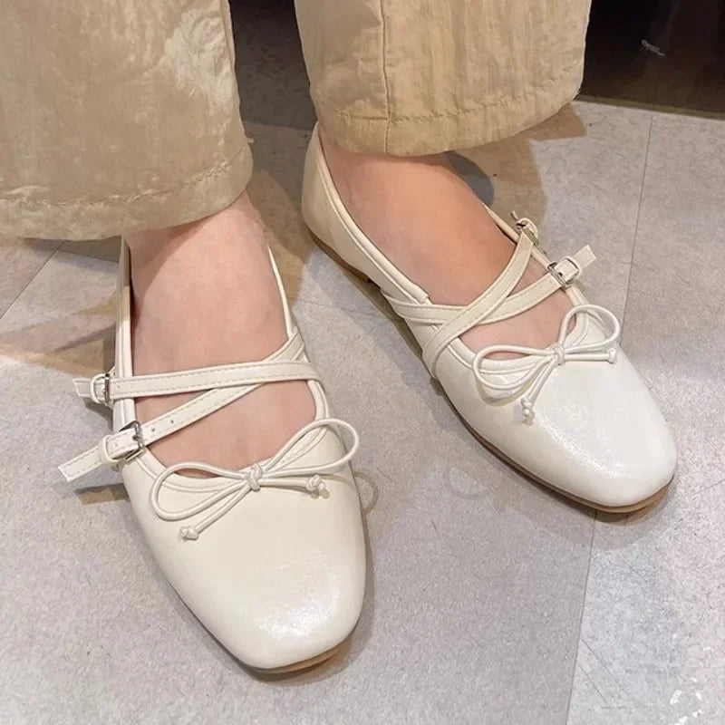 LIZAKOSHT  -  Women's Mary Jane Shoes  Summer Classic Design Bow Soft and Comfortable Versatile Casual Cross Strap Ladies Ballet Flats