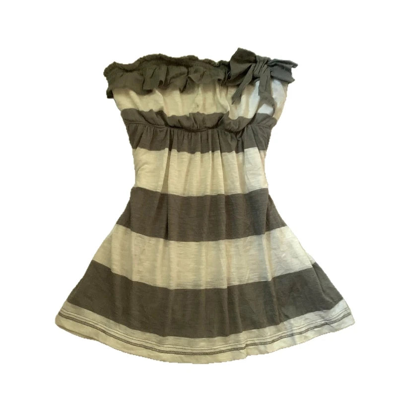 LIZAKOSHT  -  Euramerican Sweet Draped Bow Strapless A-line Tops Y2k Aesthetic Constrast Color Striped Camisole Harajuku Punk Girl Tops
