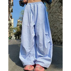LIZAKOSHT  -  Women Striped Jazz Dance Pants Blue Loose Casual Lazy Wide Leg Pants Harajuku Y2K Summer American Streetwear Cargo Pants
