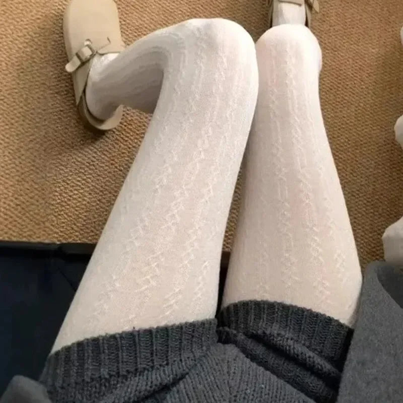 LIZAKOSHT  -  Y2K Vintage Knitted Pattern Tights Women Fashion Basic Thickened Wool Tights High Streetwear Stocking Pantyhose for Winter