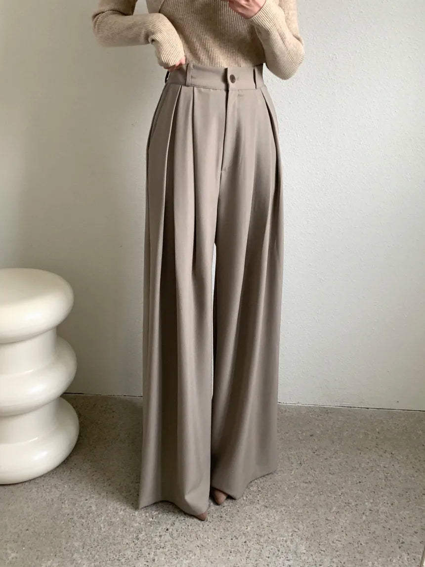 LIZAKOSHT  -  SuperAen Korean Style Pleated Slimming Loose Casual Pants for Women's Autumn New Solid Color Drape Full Length Pants