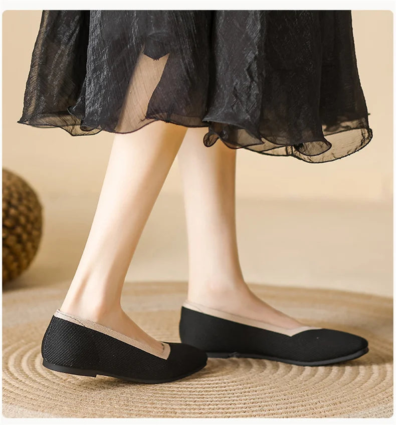 LIZAKOSHT  -  Women Spring Summer Comfort Fashion Knitting Fly Line Flat Shoes Luxury Shallow Mouth Square Toe Soft Sole Single Shoes