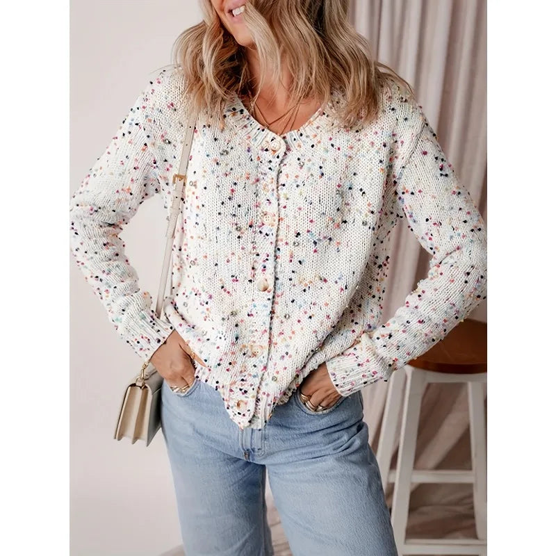 LIZAKOSHT  -  Clothes Autumn Women's Color Polka Dot Splicing Pullover Knitted Sweater