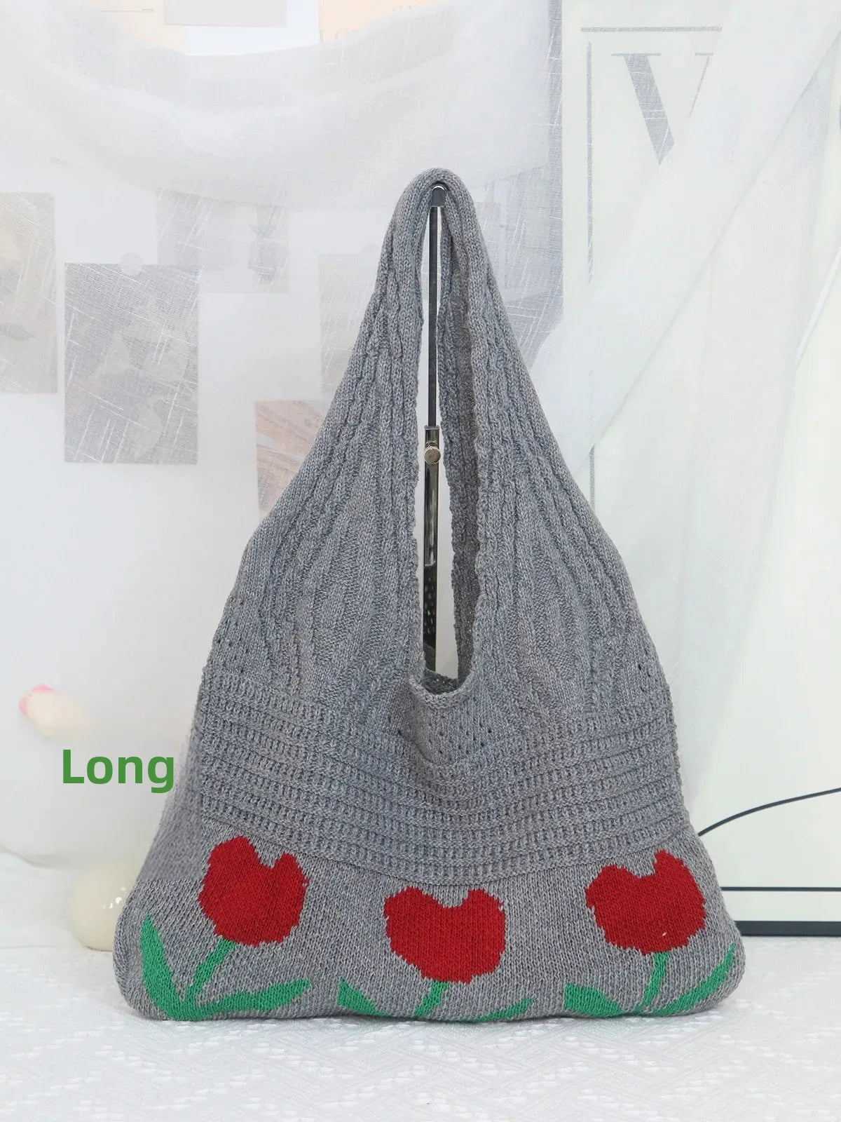 LIZAKOSHT  -  Floral Knitted Hollow out Yarn Single Shoulder Bag Vintage Style round Cylinder Soft Polyester Fiber Beach Travel Handbag