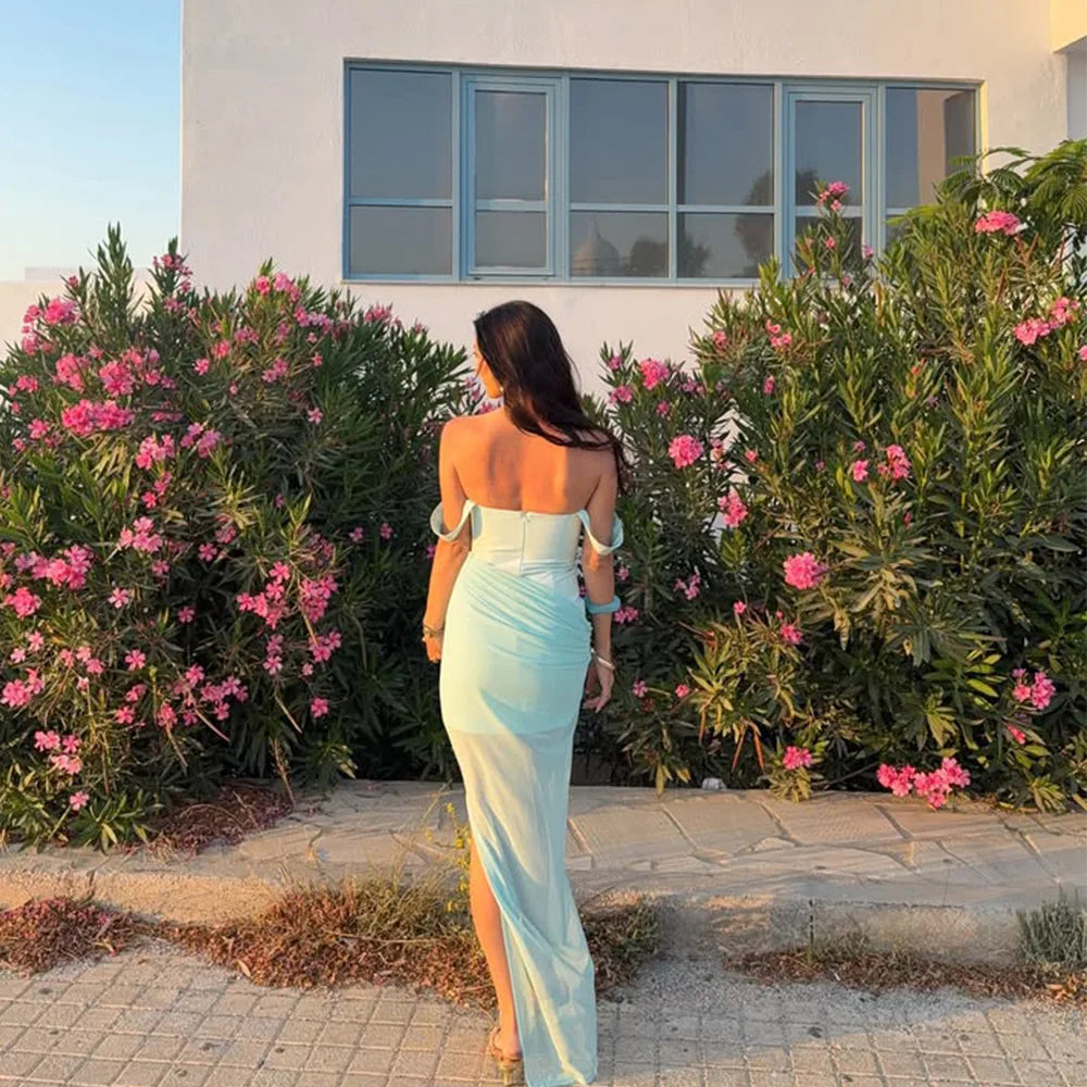 LIZAKOSHT  -  Sexy Bal Pleated Slim Fit Dr Women's High Waist Svel Gown Ciwalk Faion European Sle No Brand