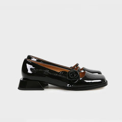 LIZAKOSHT  -  rose flower patent leather shoes woman brand designer sqaure toe pumps female thick heel button strap mary janes talons hauts