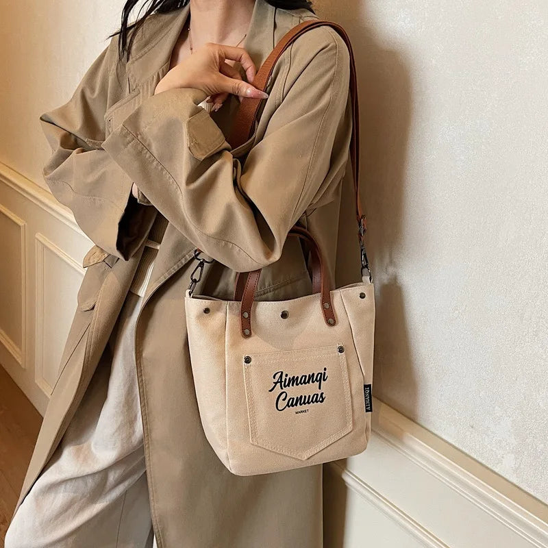 Fashion Canvas Shoulder Bag Women Winter Large Capacity Crossbody Bag for Work Commute Comfortable Versatile Texture Bucket Bag