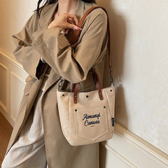 Fashion Canvas Shoulder Bag Women Winter Large Capacity Crossbody Bag for Work Commute Comfortable Versatile Texture Bucket Bag