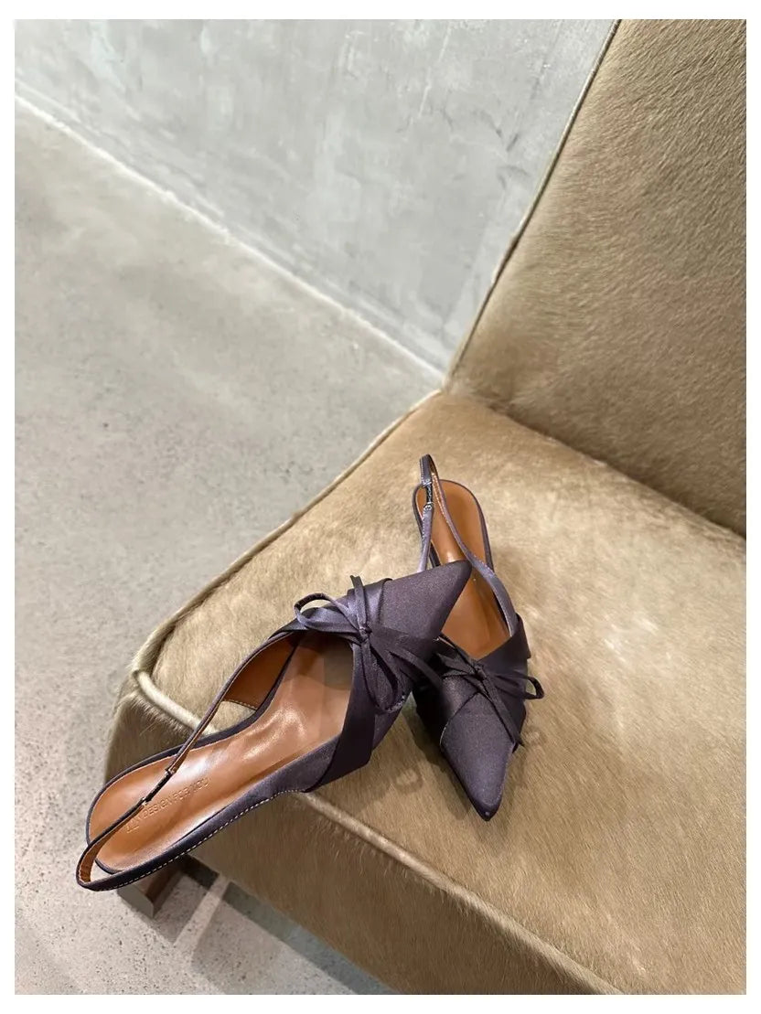LIZAKOSHT  -  New Spring Women Thin Heels Slingback Sandals Elegant Pointed Toe Pumps Brand Designer Bow Knot Sandal For Party Dress Shoe