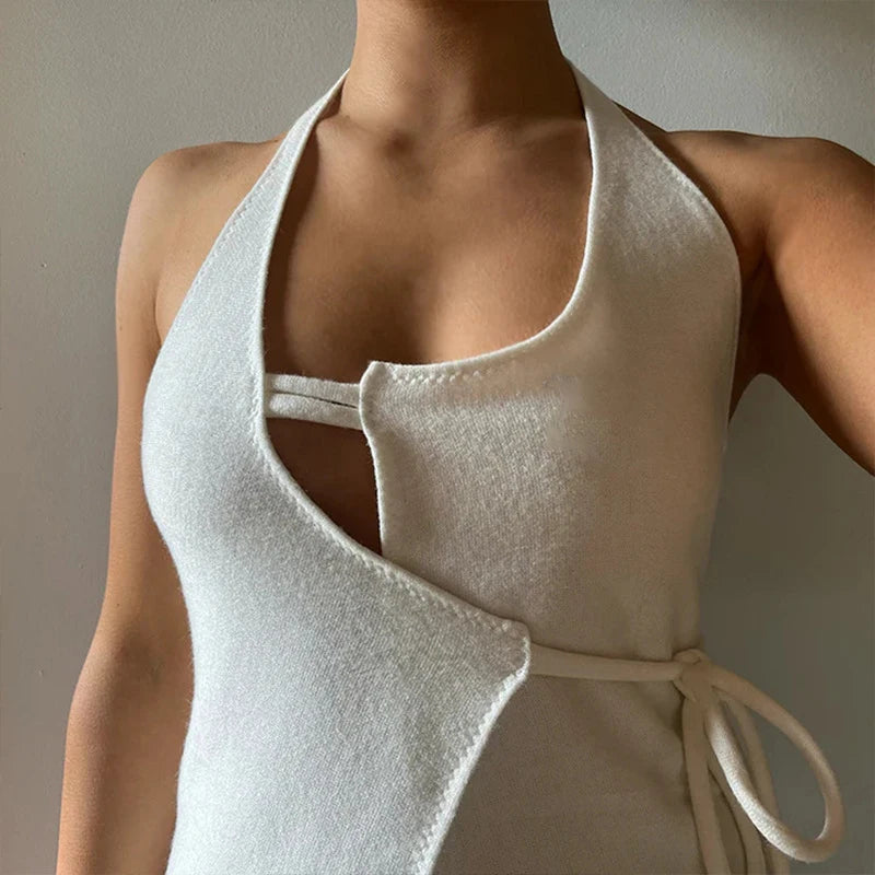 LIZAKOSHT  -  Summer Hot Sexy Halter Backless Asymmetrial Lace Up Solid Crop Top Low Cut Club Streetwear Camisole 2025