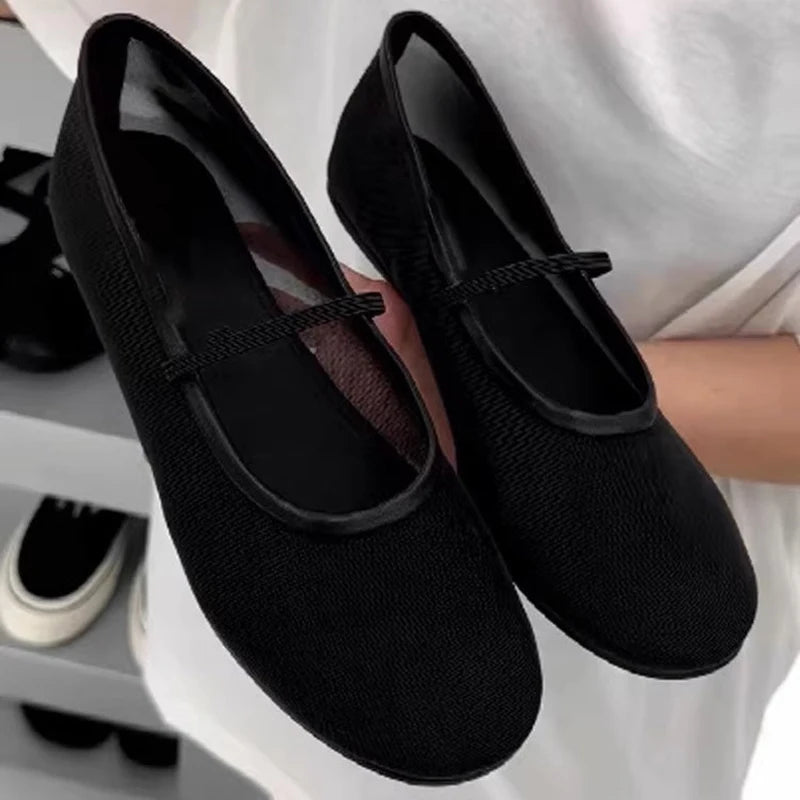 LIZAKOSHT  -  summer lace mesh flats women round toe elastic band mary janes shoes breathable moccasins women transparent soft loafers