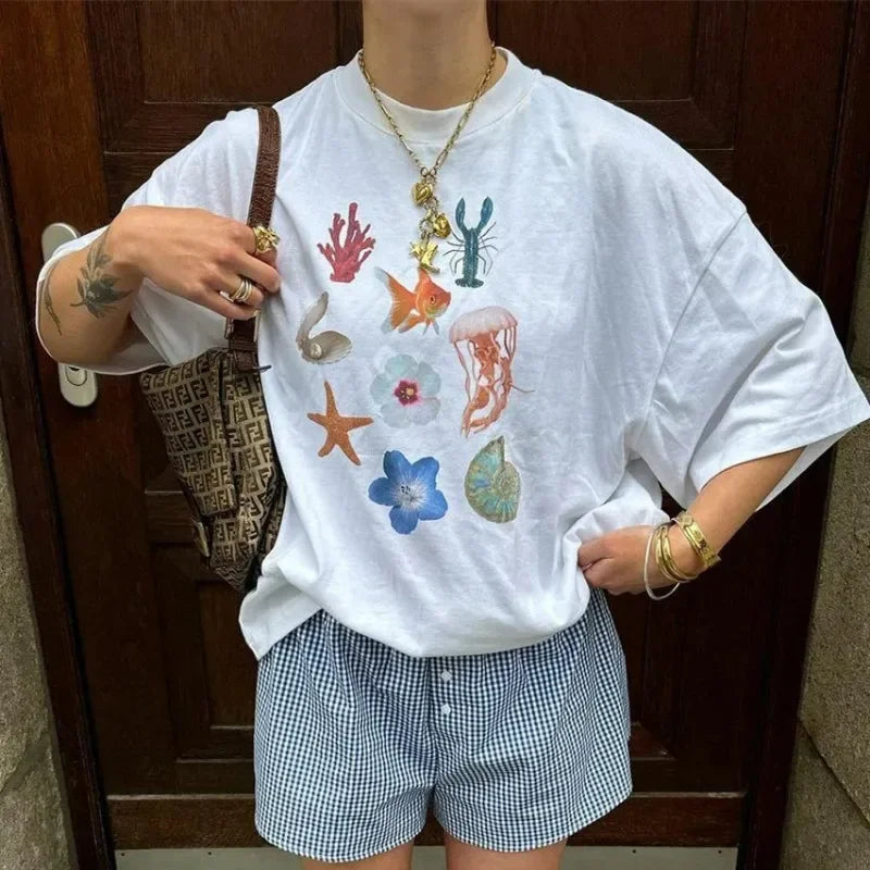 LIZAKOSHT  -  T-shirt Women Fashion T-shirt  Hip Hop Short Sleeve Letter Print T Shirt Oversized Camiseta Hombre Girls Top