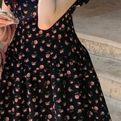 LIZAKOSHT  -  Vestidos Mujer Puff Sleeve V Neck Spring Summer Women Dresses Print Floral Korean Fashion Elegant Mini Dress