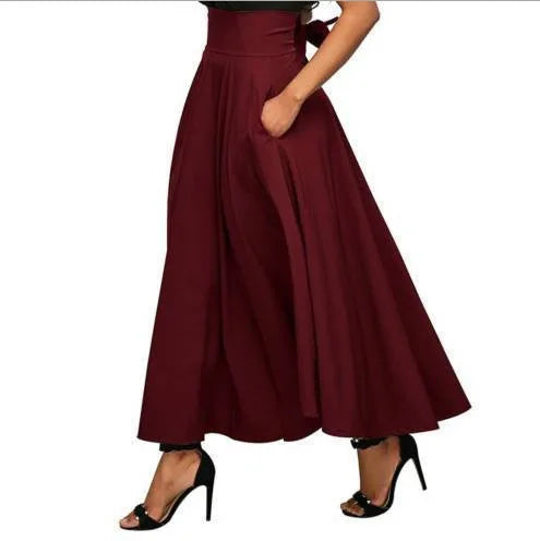LIZAKOSHT  -  New Women's Midi Skirt with Solid Color Straps and Ankle Cinched Waist Long Skirt