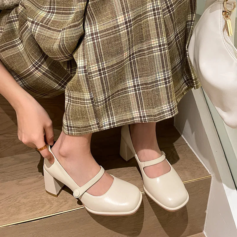 LIZAKOSHT  -  Fashion Pumps New Women's Heels High Quality Genuine Leather Round Toe Shallow Mouth High Heel Mary Janes Women's Shoes