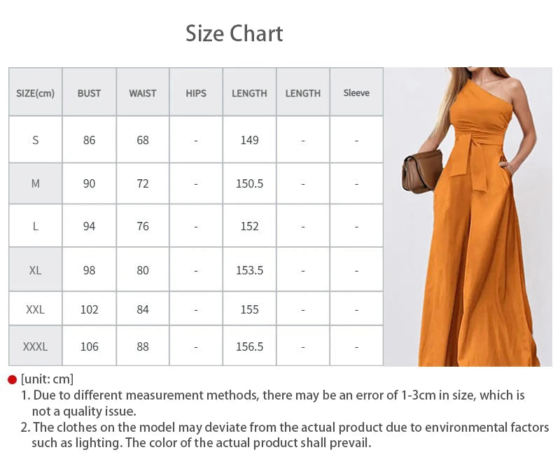 LIZAKOSHT  -  Elegant Diagonal Collar One-shoulder Solid Color High Waist Strappy Sleeveless Pocket Jumpsuit Wide Leg Pants Clubwear