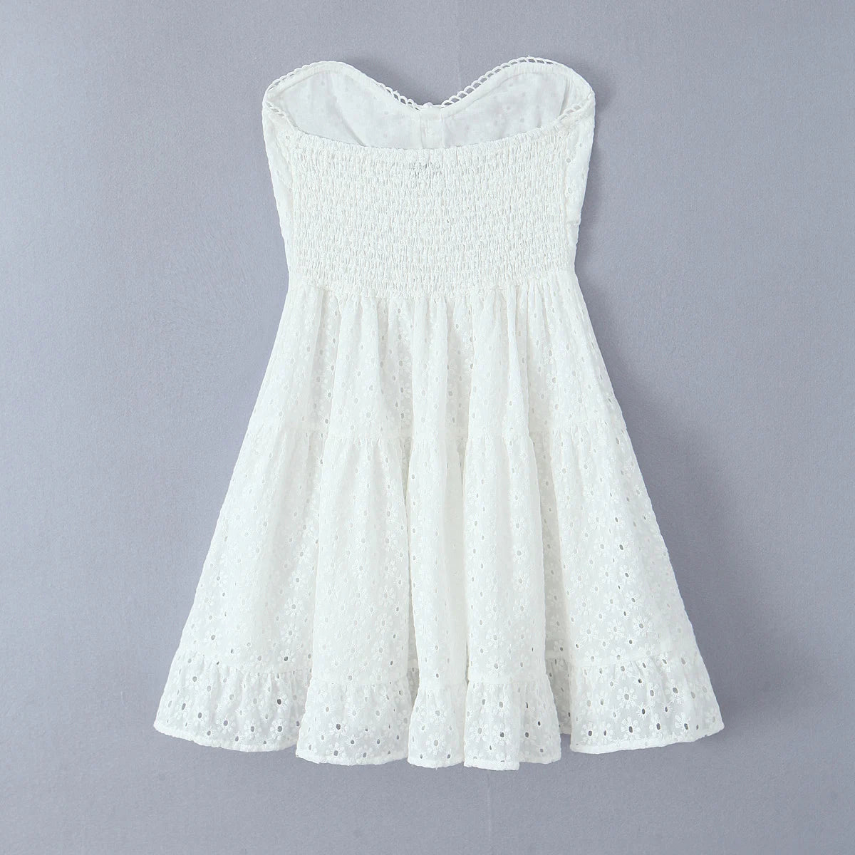 LIZAKOSHT  -  Evening Party Embroideryed Dress Elegant Summer Solid Color White Lace dress Off Shoulder Short Dress Front Tie Back Shirred