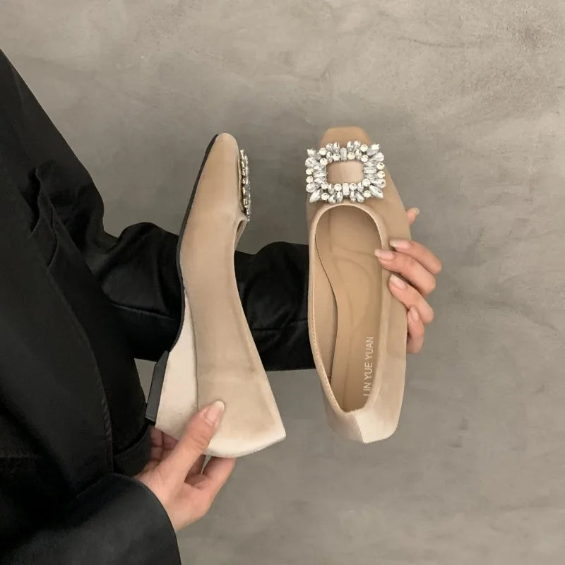 LIZAKOSHT  -   Designer Wedges Heel Crystal Women Mary Jane Shoes Concise Shallow Slip on Shoes Ladies Outdoor Elegant Dress Dancing Pumps