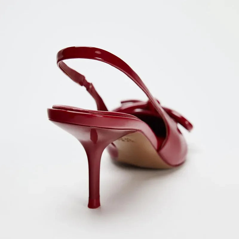 LIZAKOSHT  -  Luxury Designer Ladies Slingbacks Pumps Sweet Bow Elegant Pointed Toe Stilettos Patent Leather Party Wedding Shoes for Women
