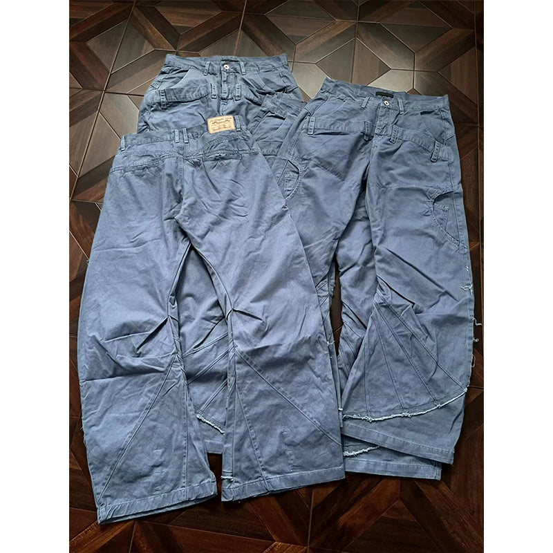 LIZAKOSHT  -  Chic Gray Cargo Jeans Y2k Streetwear Casual Loose Denim Pants For Women Aesthetic 90s Low Waist Straight-leg Trousers