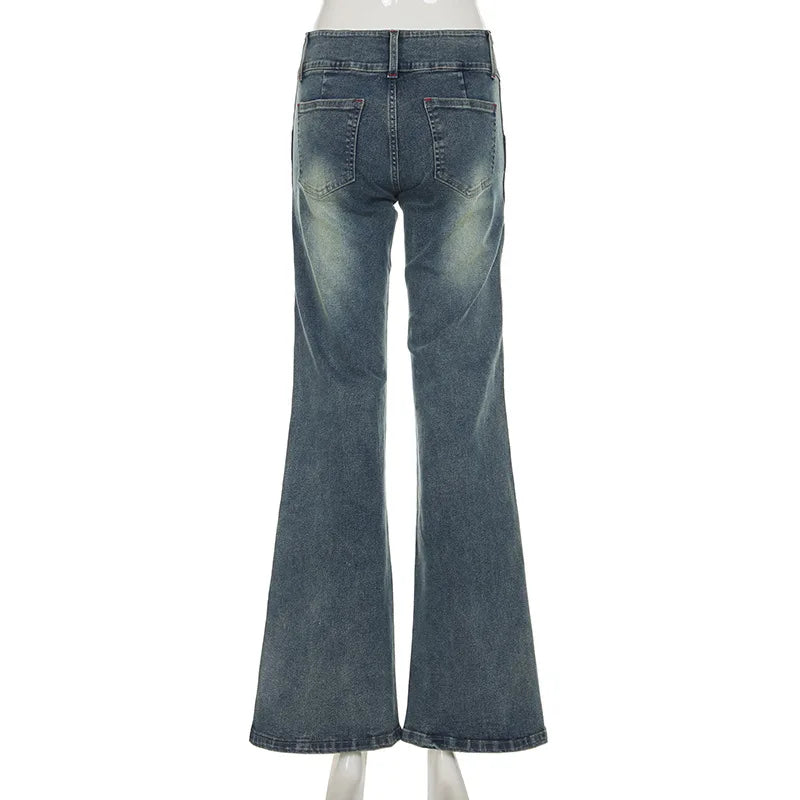 LIZAKOSHT  -  Personality street vintage low-rise jeans breasted slim trousers straight loose women's wide-leg pants