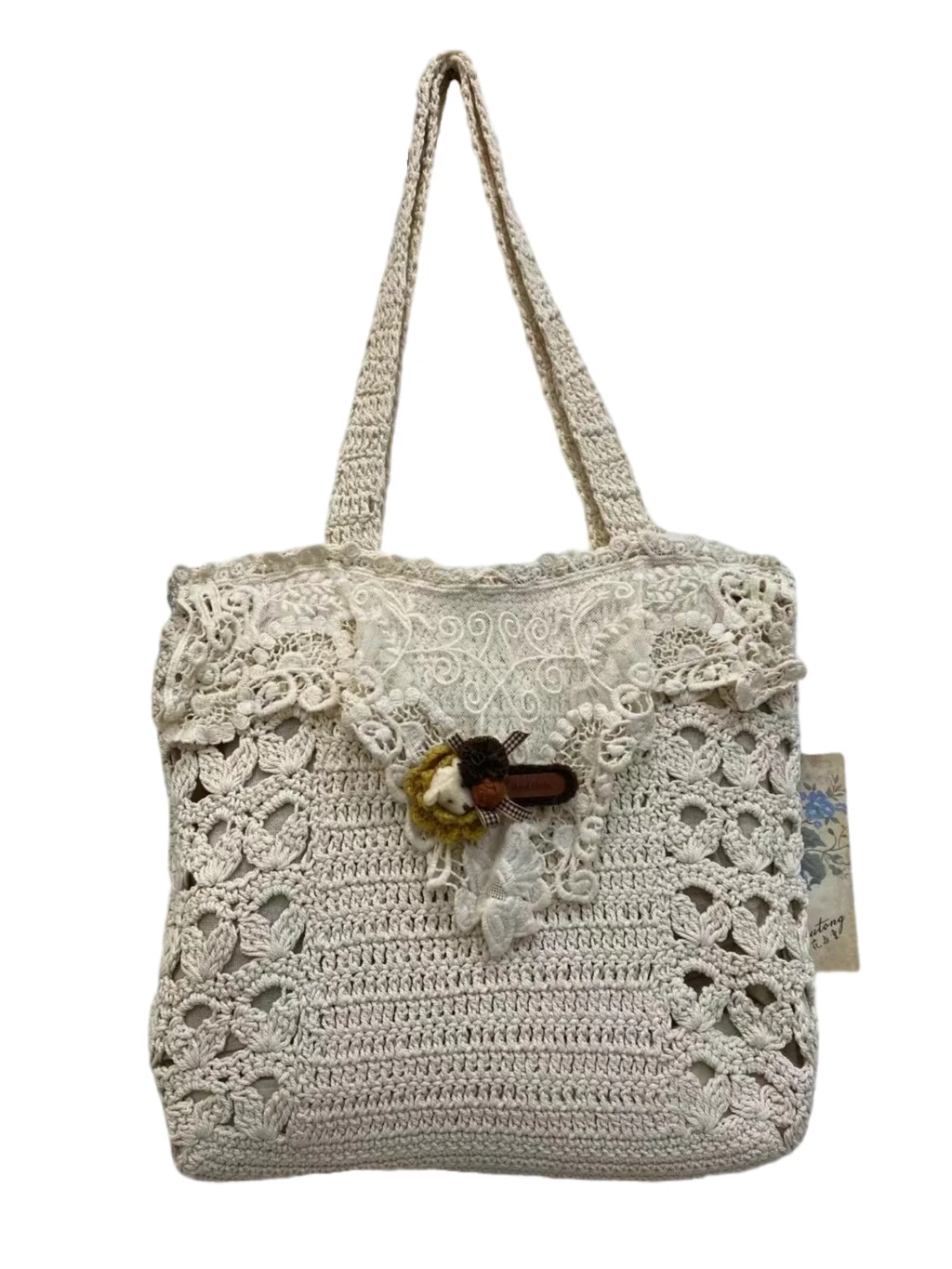 LIZAKOSHT  -  Gril Sweet Lace Hollow Woven Bag New Retro Large Capacity Hand Bill Shoulder Bag