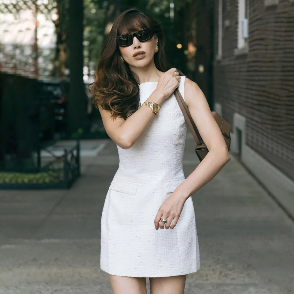 LIZAKOSHT  -  Autumn Elegant Solid Sleeveless Mini Dress Women Fashion Sexy Slim O Neck Patchwork Robe Club Party Dress Streetwear