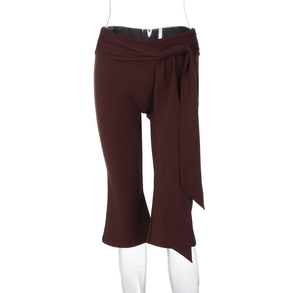 LIZAKOSHT  -  Women's Low Waist Bandage Calf-length Pants Streetwear Fashion Casual Ladies Solid Color Trousers Female Slim Flare Pants