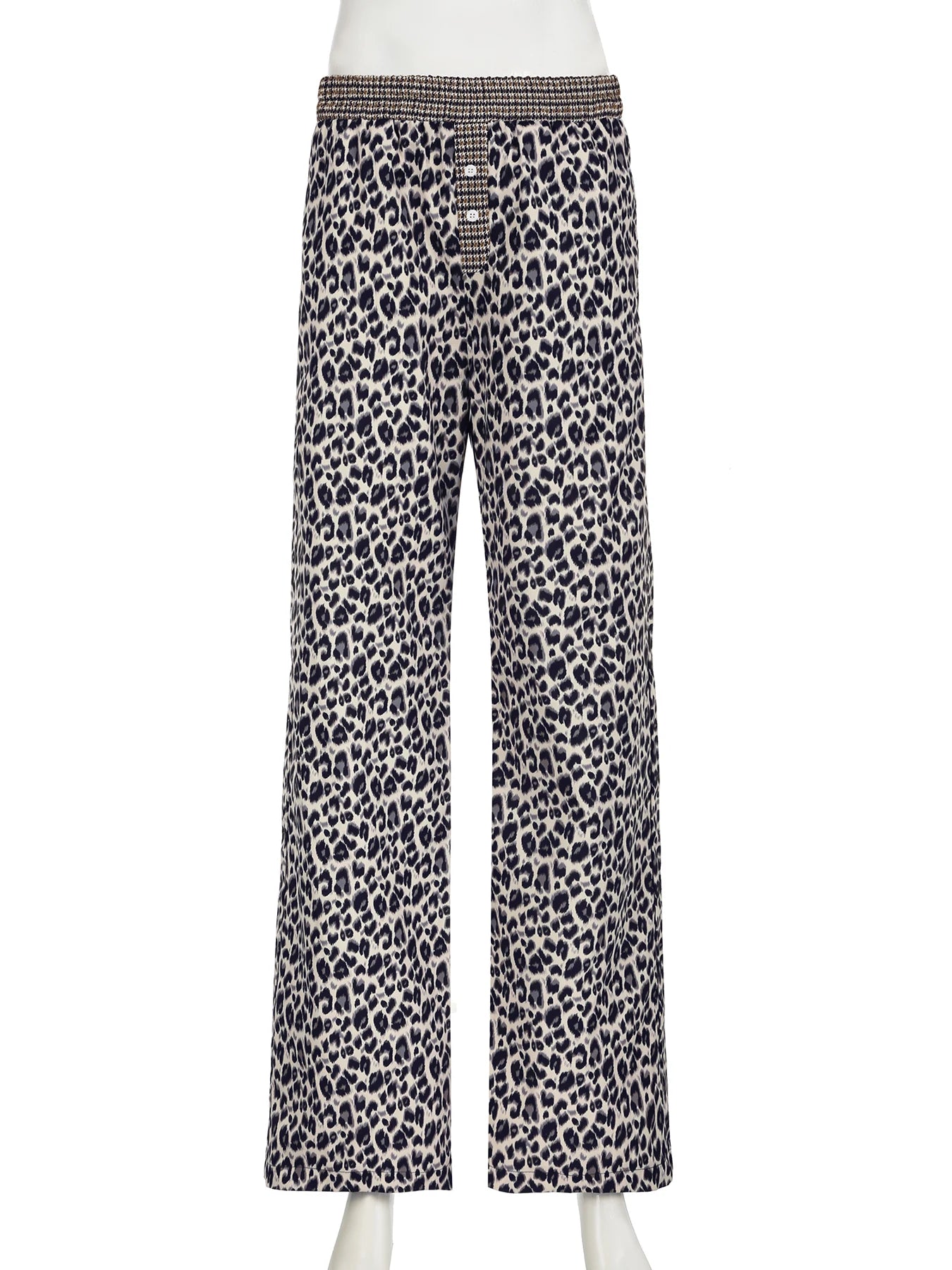 LIZAKOSHT  -  Casual Patchwork Leopard Wide Leg Pants Loose Mid-Waisted Straight Pants Women Autumn Spring Fashion Streetwear
