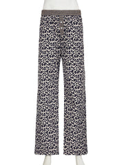 LIZAKOSHT  -  Casual Patchwork Leopard Wide Leg Pants Loose Mid-Waisted Straight Pants Women Autumn Spring Fashion Streetwear