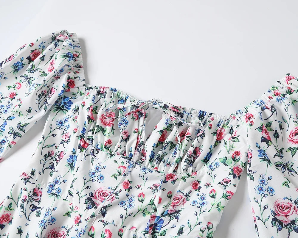 LIZAKOSHT  -  Clearance Sale !! Summer Lantern Sleeve Dress Long Sleeve Floral Print Dress Drawstring Elegant A Line Party Holiday Dress Women
