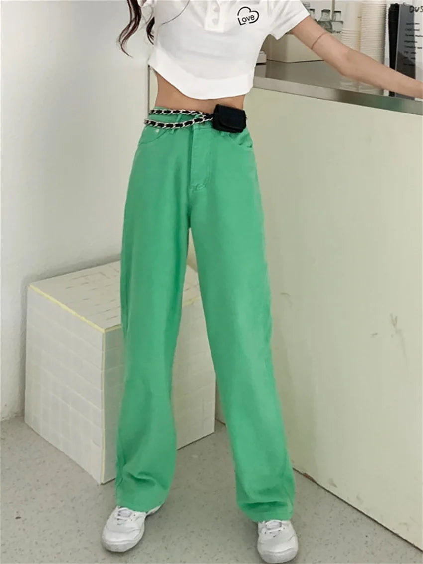 LIZAKOSHT  -  Candy Color Pants Loose Summer New Women Casual Mopping Straight High Waist Slim New Solid Chic Office Lady
