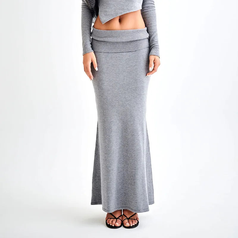 LIZAKOSHT  -  New Temperament Commuting High-end Knitted Skirt Solid Color Long Fashion Flip-waisted Skirt Women