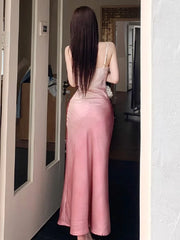 LIZAKOSHT  -  Fashion Sexy Dresses Women Elegant Sleeveless Slash Neck Split Ruched Backless Gradient Dresss Party Female Club