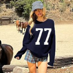 LIZAKOSHT  -  Pullover Knitted Sweater Contrasting Color Digital Print Round Neck American Basic Slim  Hot Girl Sweater Autumn Winter