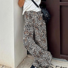 LIZAKOSHT  -  Leopard Pants y2k Clothes Women Sexy Drawstring Elastic Waist Wide Leg Loose Trousers Chic Fashion Clothes Streetwear