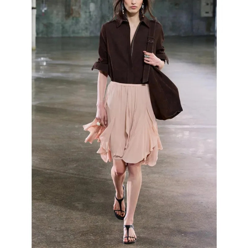 LIZAKOSHT  -  Autumn Fashion Comfortable Layered Decorative f-length Skirt New Women's Clothing Sexy High-waist A-line Midi Solid Skirts