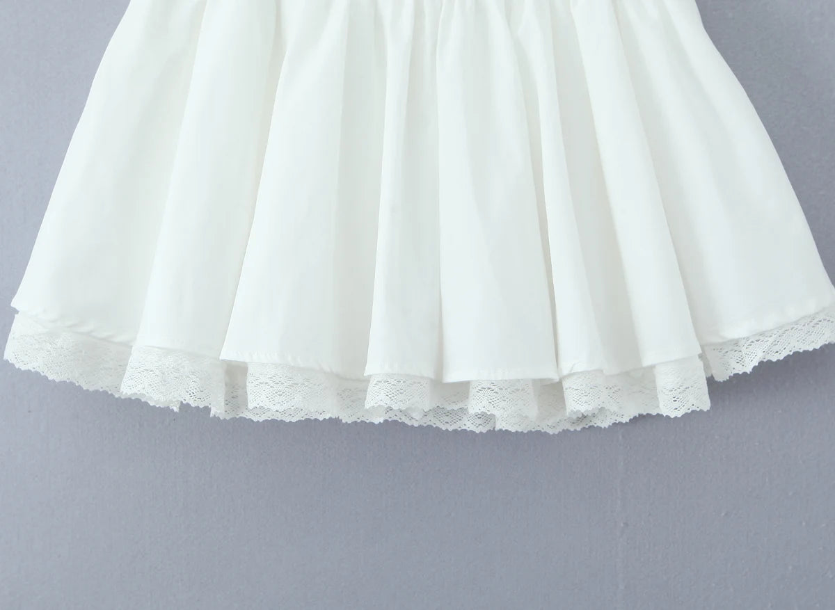 LIZAKOSHT  -  Ballet Girl White Cotton Spliced Lace Lining Mini Skirt Women Ball Gown Umbrella Skater Skirts with Shorts underwear Summer