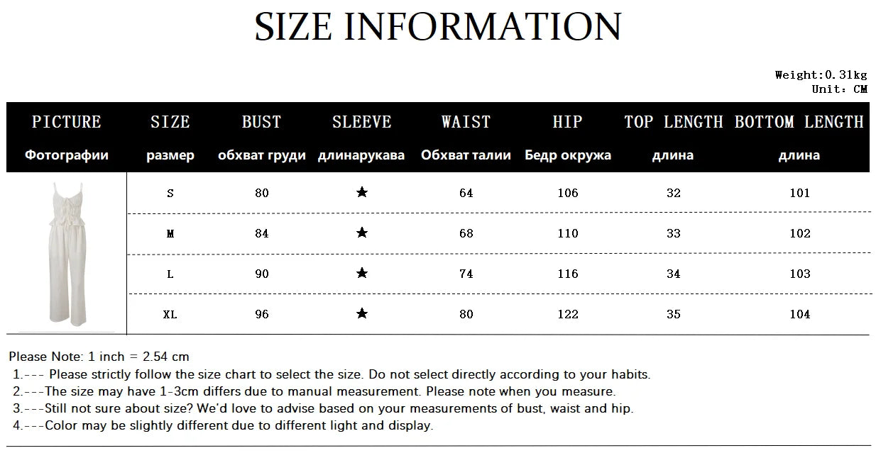 LIZAKOSHT  -  Solid Color Ruched Bandage V-neck Spaghetti Strap Tops and Wide Leg Long Pant Y2K Summer Casual New Women 2 Piece Sets
